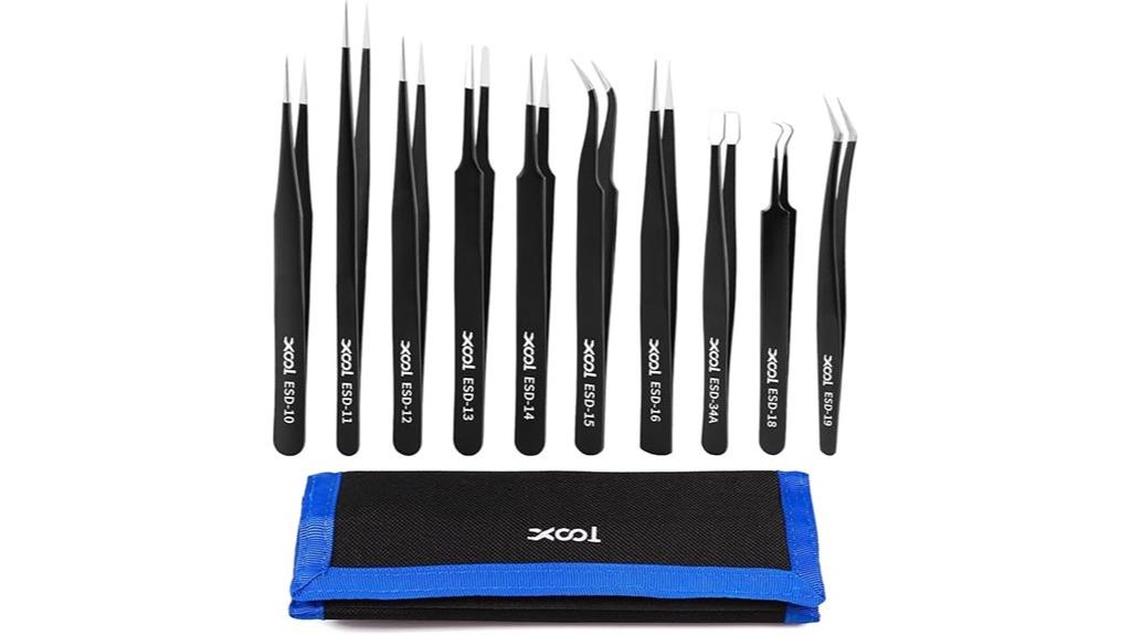 10 piece precision tweezers