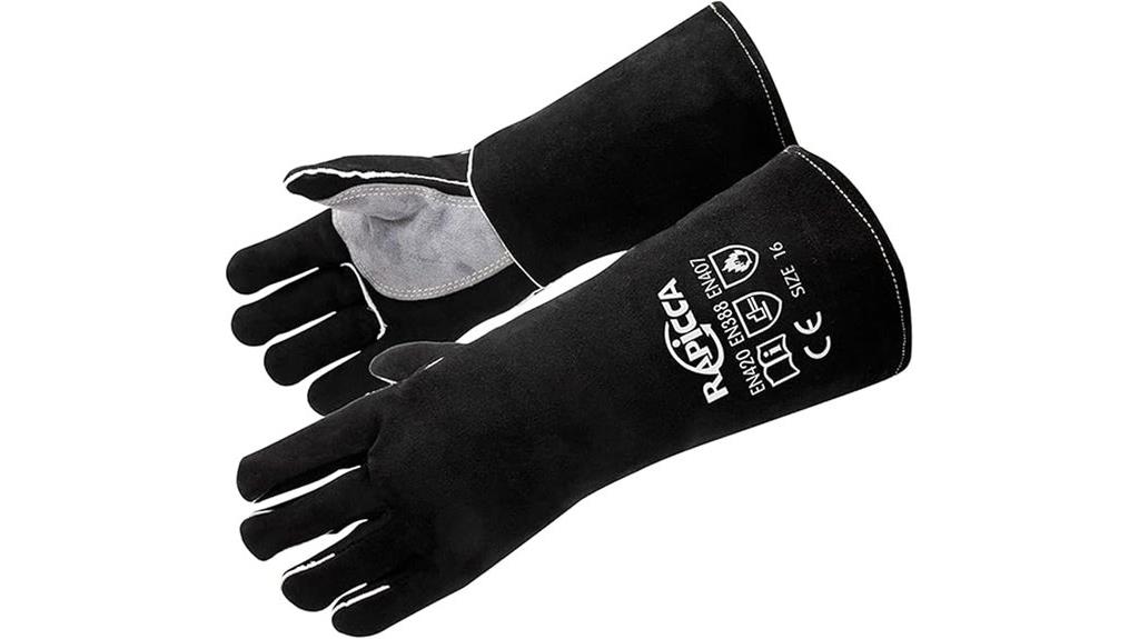 black heat resistant leather gloves