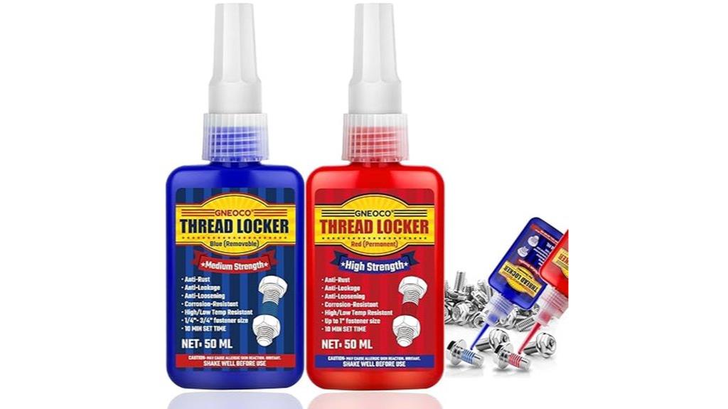 blue and red thread lock