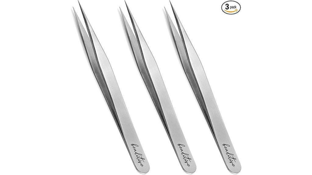 set of three precision tweezers