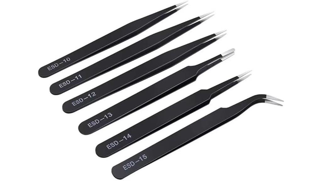 six piece precision tweezers