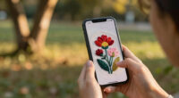 embroidered flowers bloom from botanical-dyed threads and digital algorithms