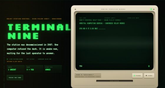 TERMINAL NINE — a decommissioned station computer, still running one story — CSS-only CRT (FABLE/175, room 21)
